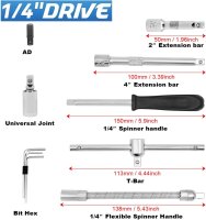 53-teiliges 1/4 Zoll Steckschlüssel-Set mit Bits, metrisch, Verlängerungsstange, Aufbewahrungskoffer für Auto und Haushalt
