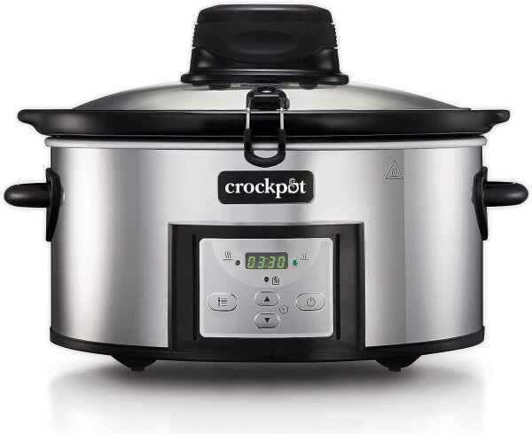 Crockpot AutoStir Digitaler Schongarer 5,7 L, Schwarz/Silber, automatische Rührfunktion, vielseitig einsetzbar