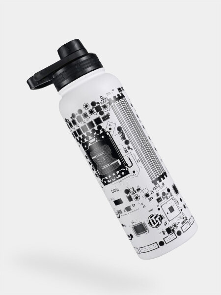 LTT Thermos Bottle 1.18L White with black pattern, insulated, durable, leakproof