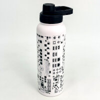 LTT Thermos Bottle 1.18L White with black pattern, insulated, durable, leakproof