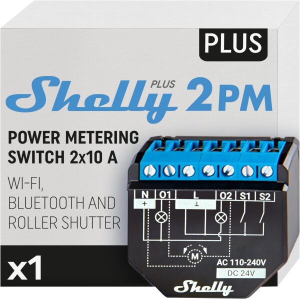 Shelly Plus 2PM WiFi Smart Relay Switch, 2 Channels with Power Metering, Roller Shutter Control, Alexa, Google Home, iOS, Android