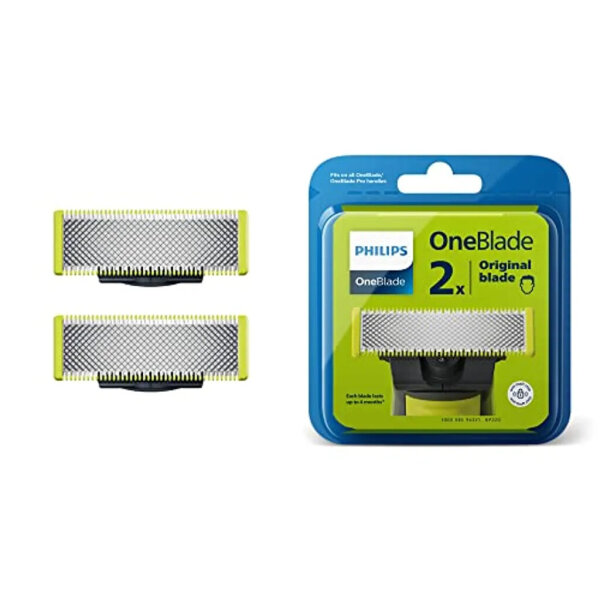 Philips OneBlade Ersatzklingen QP220/50, 2 Stück, langlebig und präzise Rasierklingen