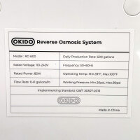 Okido RO600 Umkehrosmose Wasserfilter 110-240V 85W 50/60Hz ohne Power Kabel ohne OVP leichte Gebrauchsspuren