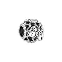 Pandora charm pendant in silver with chain link lock,...