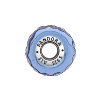 PANDORA charm pendant in lavender blue Murano glass, wavy shape, silver details