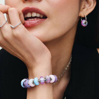 PANDORA charm pendant in lavender blue Murano glass, wavy shape, silver details