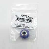 PANDORA charm pendant in lavender blue Murano glass, wavy shape, silver details