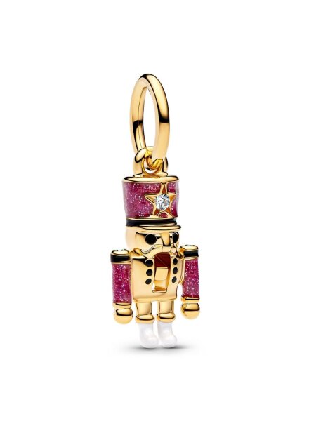 Pandora Charm Pendant, Movable Nutcracker in Gold, Detailed, Movable, Jewelry Accessory