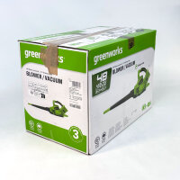 Greenworks 48V Akku Laubsauger Laubbläser mit Schultergurt, bürstenloser Motor, 322 km/h, 9 m³/min, 45L Fangsack, Ladegerät, Kratzer