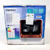 MEDION DWT20 Mini Dishwasher 860W, 2 place settings, 6 programs, delayed start, freestanding, bronze, no water connection required