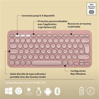 Logitech K380s Pebble Keys 2 Wireless Bluetooth Keyboard AZERTY, Pink, Compact, Quiet Keys