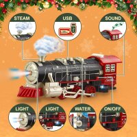 Remote-controlled electric train with steam, lights, sound, 4 carriages, 14 tracks, toy for children 4-8 years, Christmas tree decoration
