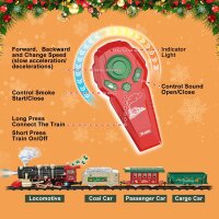 Remote-controlled electric train with steam, lights, sound, 4 carriages, 14 tracks, toy for children 4-8 years, Christmas tree decoration
