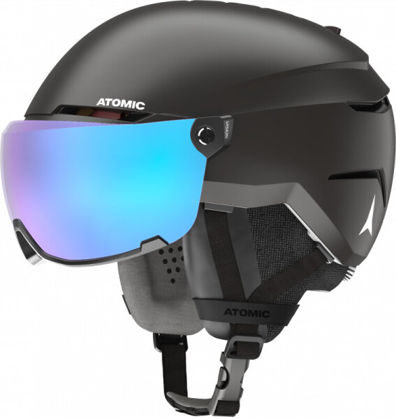 Atomic Savor Visor Stereo Skihelm M 55-59, Schwarz, integriertes Visier, Stereo-Audio-System, leichter Schutz
