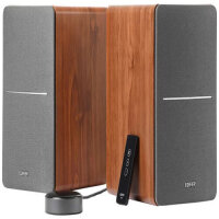Edifier R1280T 2.0 Speaker with WiiM Mini Smart Wi-Fi Audio Streamer, brown, powerful sound, versatile connectivity options