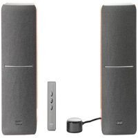 Edifier R1280T 2.0 Speaker with WiiM Mini Smart Wi-Fi Audio Streamer, brown, powerful sound, versatile connectivity options