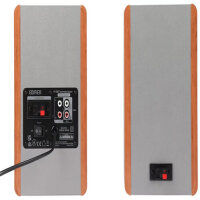 Edifier R1280T 2.0 Speaker with WiiM Mini Smart Wi-Fi Audio Streamer, brown, powerful sound, versatile connectivity options