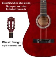 Akustische Reisegitarre Starter-Set mit Stimmgerät, Kapodaster, Saiten, Gurt, Plektren, Schlagbrett und Gigbag für Anfänger, Kinder, Teenager, Studenten