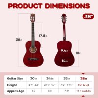 Akustische Reisegitarre Starter-Set mit Stimmgerät, Kapodaster, Saiten, Gurt, Plektren, Schlagbrett und Gigbag für Anfänger, Kinder, Teenager, Studenten