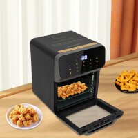 13L Minibackofen mit Heißluftfritteuse 1350W, Air Fryer, Toaster, Grill, Pizzaofen, 2 Backbleche, 50 Kuchenboxen, 5 Zinnfolie-Boxen