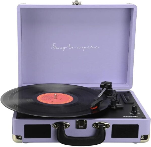 PRIXTON VC400 Turntable with Bluetooth, Encoding, FM Radio, USB, 33/45/78 RPM, Integrated Speakers, Violet