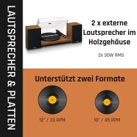 Lenco LS-480 Hi-Fi Plattenspieler Bluetooth Riemenantrieb...