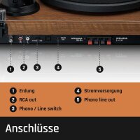 Lenco LS-480 Hi-Fi Plattenspieler Bluetooth Riemenantrieb 2x30W RMS Vorverstärker MDF-Gehäuse Braun