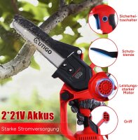 OUTIGO Cordless Chainsaw 8 inch, 800W brushless motor, 2x 4000mAh lithium-ion batteries, garden saw for tree and branch cutting, incl. charger
