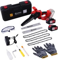 OUTIGO Cordless Chainsaw 8 inch, 800W brushless motor, 2x 4000mAh lithium-ion batteries, garden saw for tree and branch cutting, incl. charger