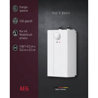 AEG Huz 5 Basic Undercounter Boiler 5 Liter Low Pressure Small Storage Water Heater with Plug