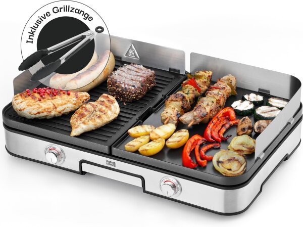 LEBENLANG Elektrogrill 2400W Tischgrill elektrisch mit Grillzange & Spritzschutz für Balkon, Indoor & Outdoor