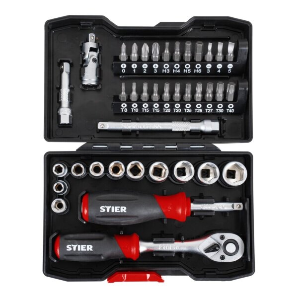 STIER 38-piece socket wrench and bit set 1/4" with versatile bits and robust design