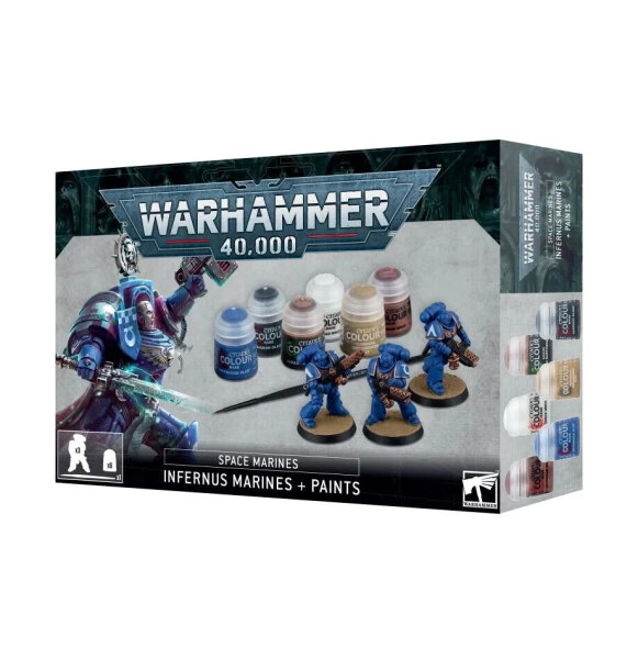 Warhammer 40k Space Marines Infernus Marines Set mit Farben – Miniaturen und Malzubehör für Tabletop-Spiel