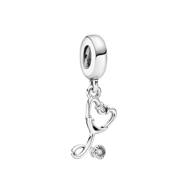 PANDORA Charm Pendant Stethoscope Heart in Silver, Medical Design, Delicate and Elegant