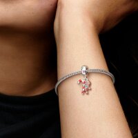PANDORA Charm Lebkuchenmann aus Silber mit roten und grünen Kristallen, festlicher Anhänger