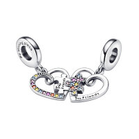 PANDORA Charm Anhänger Puzzleteil Herzen Silber Mehrfarbig Freundschaft Teilbar