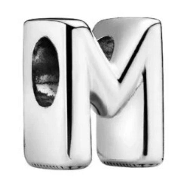 PANDORA Charm Pendant Letter M with Heart Details in Silver, Elegant Jewelry for Bracelets