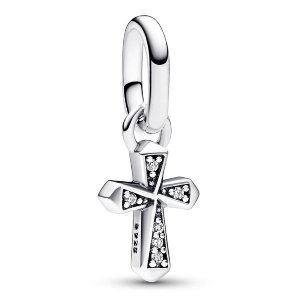 Pandora Charm Pendant Sparkling Cross in Silver, elegant jewelry pendant with glittering details