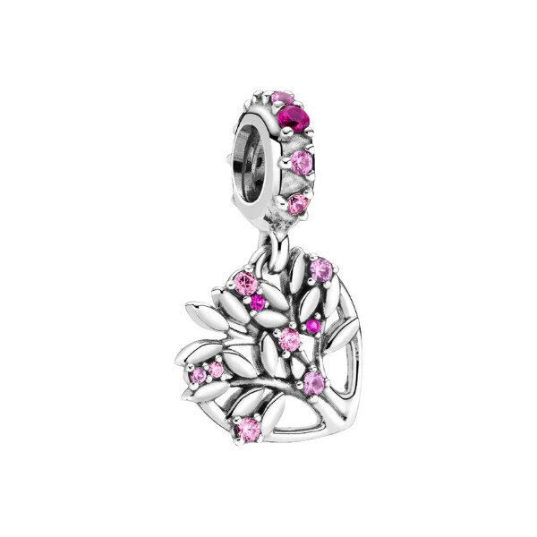 PANDORA Charm Pendant Family Tree Heart Silver Pink Filigree Personalizable