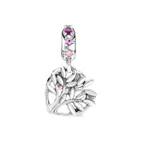 PANDORA Charm Pendant Family Tree Heart Silver Pink Filigree Personalizable