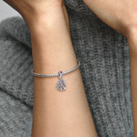 PANDORA Charm Pendant Family Tree Heart Silver Pink Filigree Personalizable