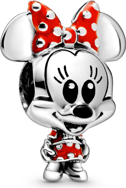 Pandora Charm Disney Minnie Mouse with polka dot dress and bow, silver, red and black, pendant