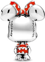 Pandora Charm Disney Minnie Mouse with polka dot dress and bow, silver, red and black, pendant