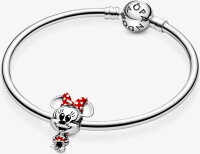 Pandora Charm Disney Minnie Mouse with polka dot dress and bow, silver, red and black, pendant