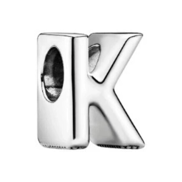 PANDORA Charm Pendant Letter K with Heart Details in Silver, Elegant Jewelry for Bracelets