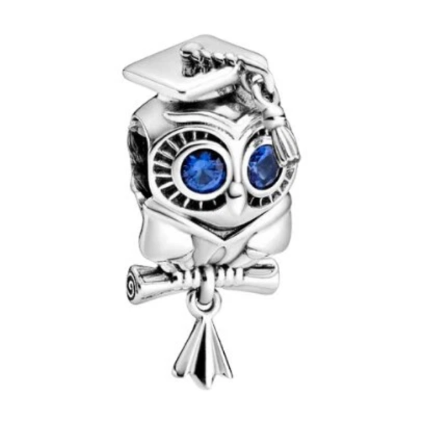 PANDORA Charm Anhänger Weiße Eule Schulabschluss Silber Blau Schmuck Accessoire