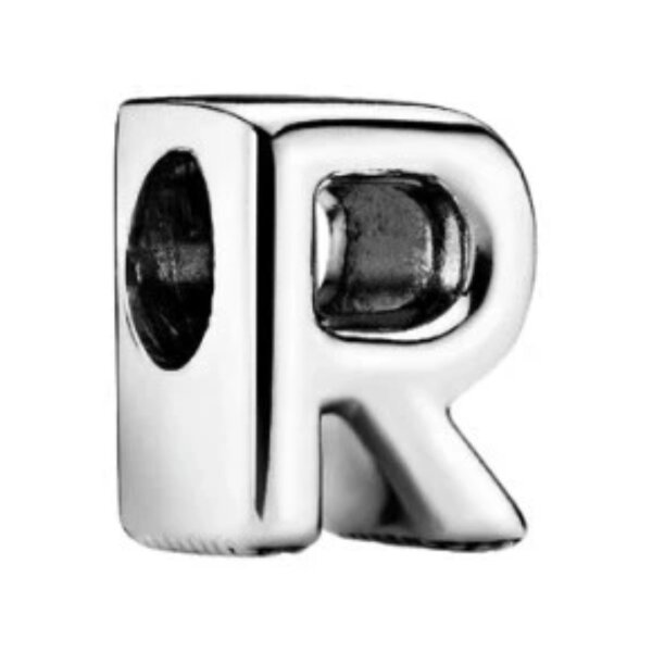 PANDORA Charm Pendant Letter R with Heart Details in Silver, Elegant Jewelry for Bracelets