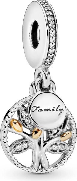 PANDORA Charm-Anhänger Familien Stammbaum aus Silber und Gold, eleganter Schmuck für besondere Anlässe