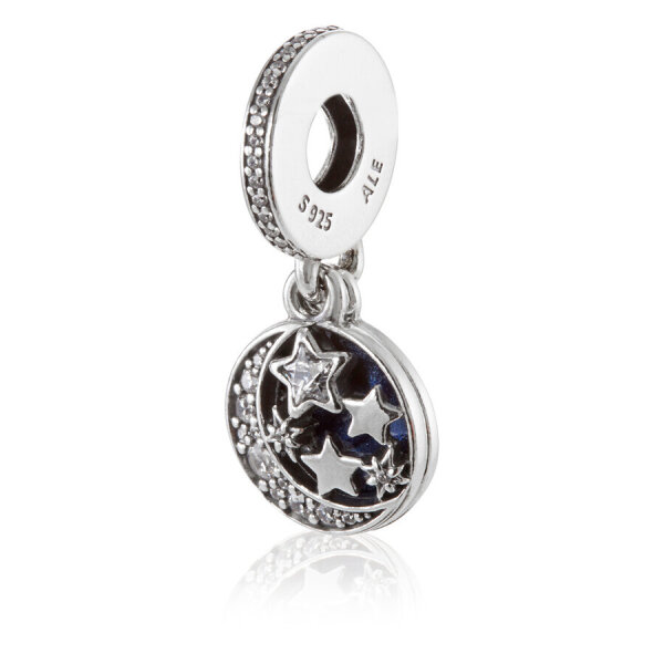 PANDORA Charm-Anhänger Vintage Nachthimmel aus Silber mit blauem Design