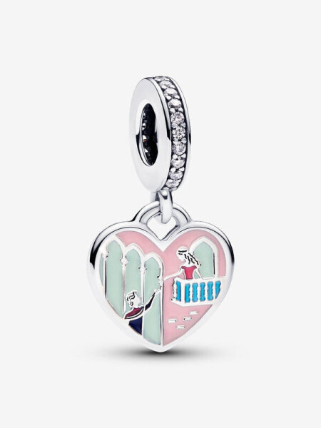 Pandora Romeo & Juliet charm pendant, silver with pink and green details, for engraving